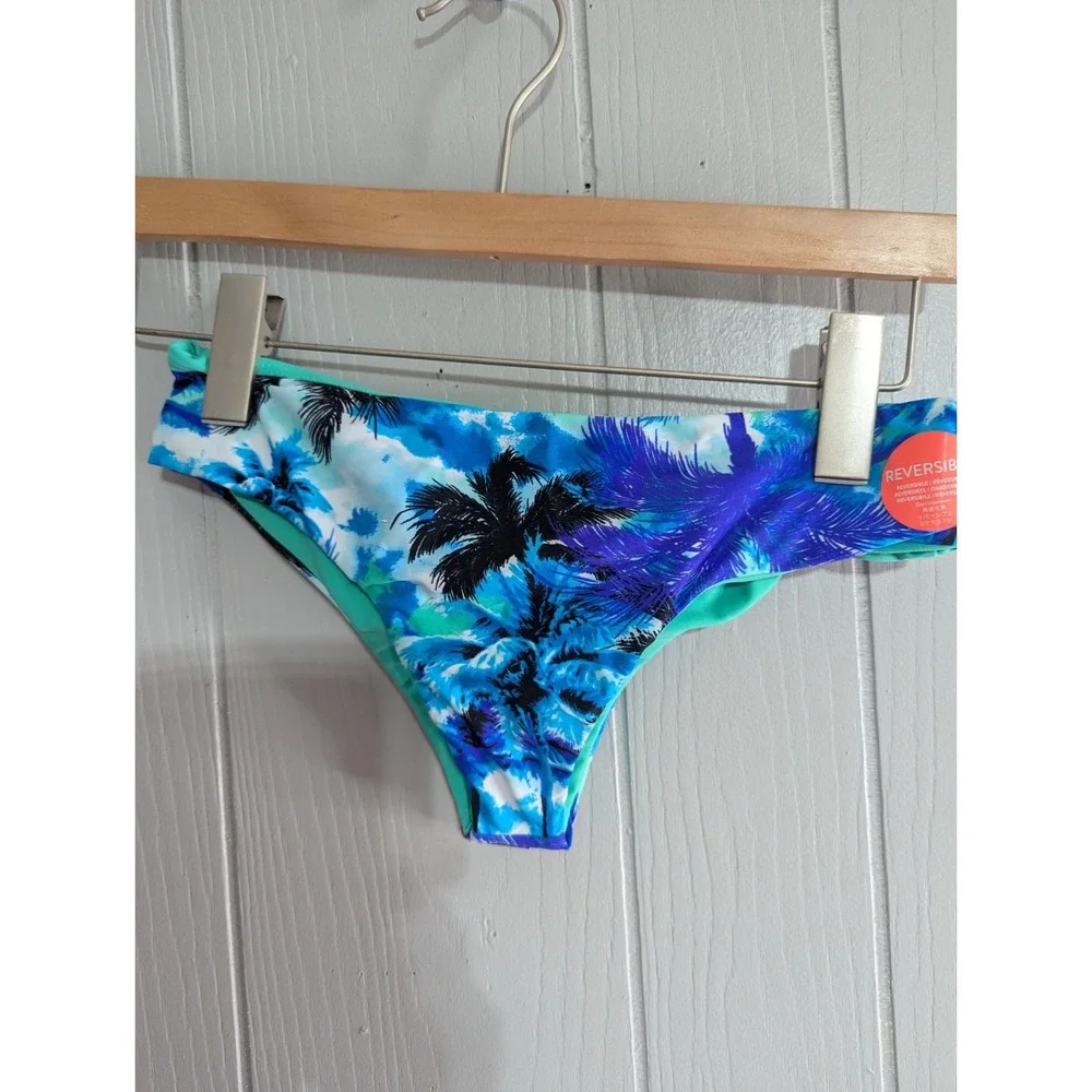 Forever 21 reversible womens juniors S bikini bottoms swimwear tropical palmtree